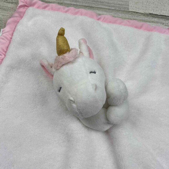 Carters Unicorn Plush Security Blanket Pink & White Baby Lovey 14" x 14" Soft Sa - Picture 2 of 5